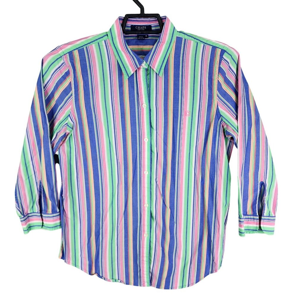 Mens Chaps Multicolor Striped Shirt Long Sleeve Button Down 100% Cotton Size M